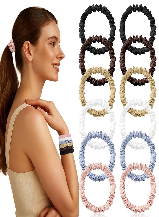 LEADUWAY 12 Pack Silky Soft Skinny Hair Ties, Silk-Like No Damage Scrunchies Elastic Ponytail Bands for Women Girls, Thin Thick Curly Hair - Image 1
